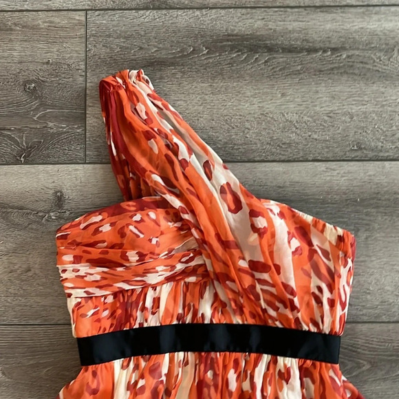 CYNTHIA STEFFE Paloma Orange White 100% Silk One Shoulder dress 6 - Picture 6 of 6